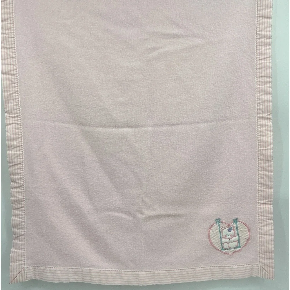 Vintage Cuddle Time Fleece Baby Blanket Pink Teddy Bear USA Made